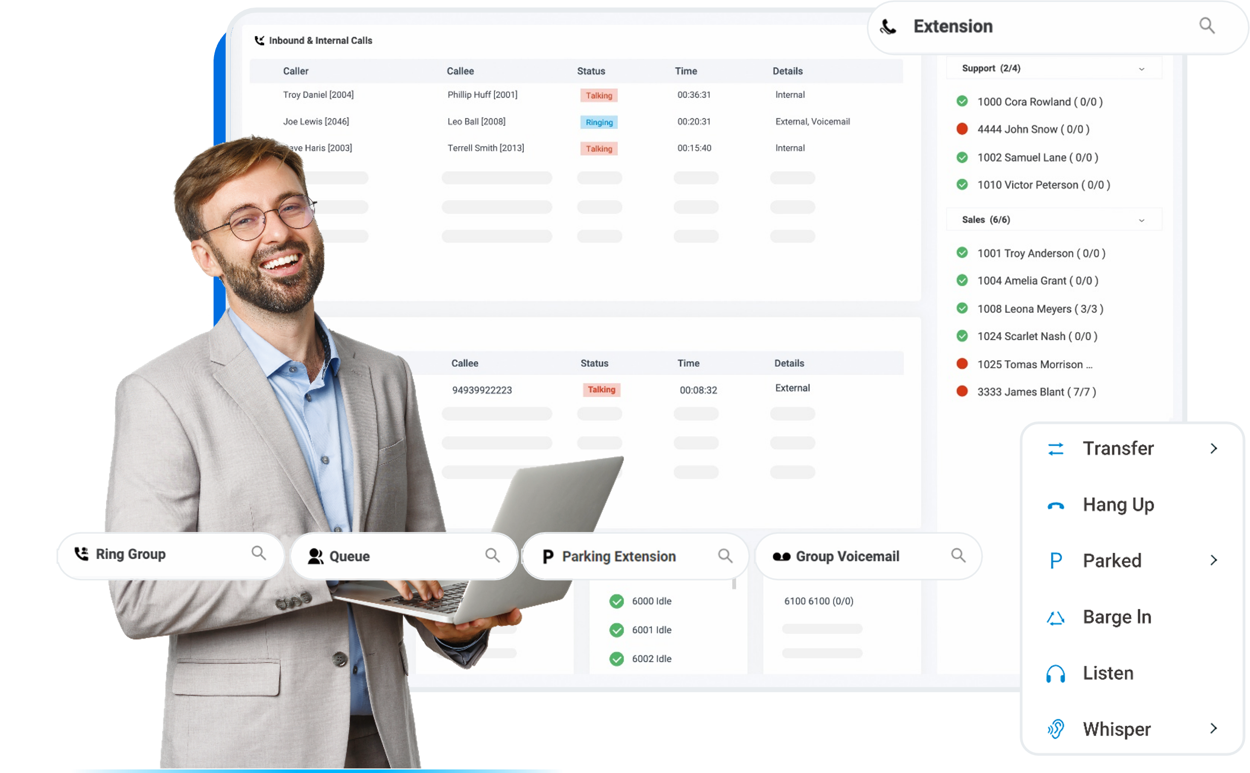 Interface CallTeam — tableau de bord téléphonie d'entreprise